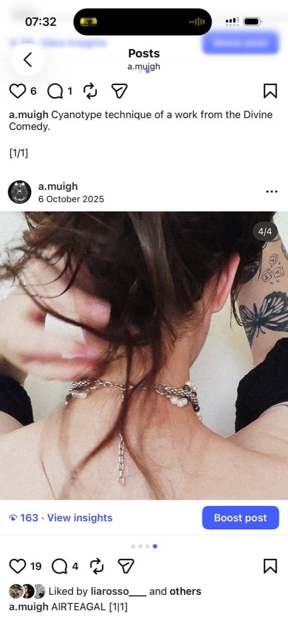Screenshot showing the back of a neck wearing a handmade necklace